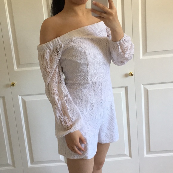 Guess - White Lace Off The Shoulder Romper - Picture 2 of 8